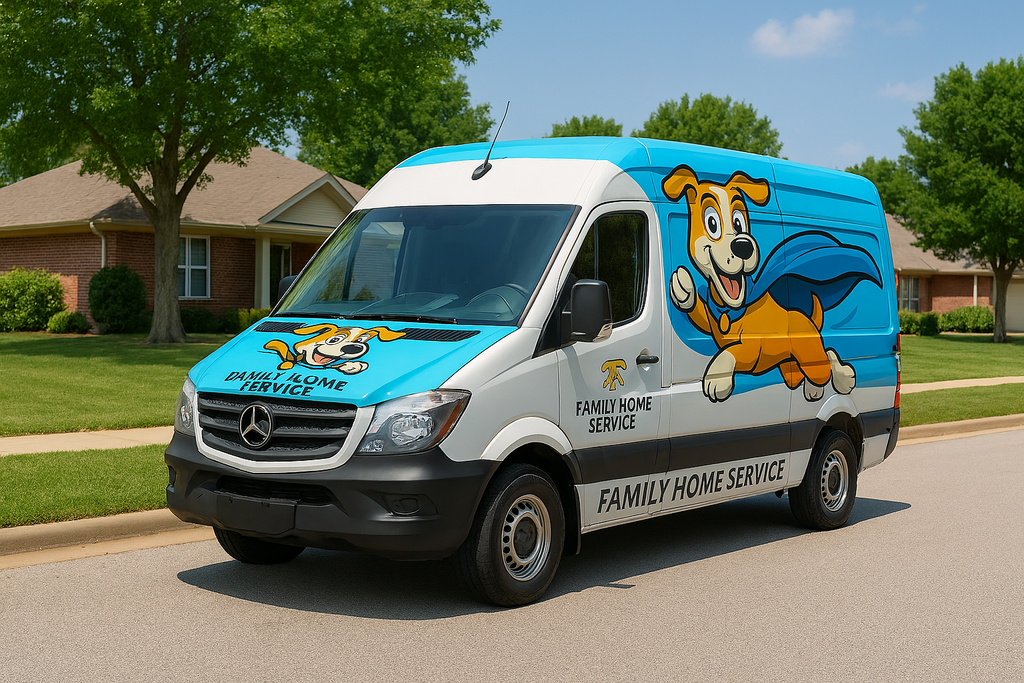 Family Home Service Van in front of House